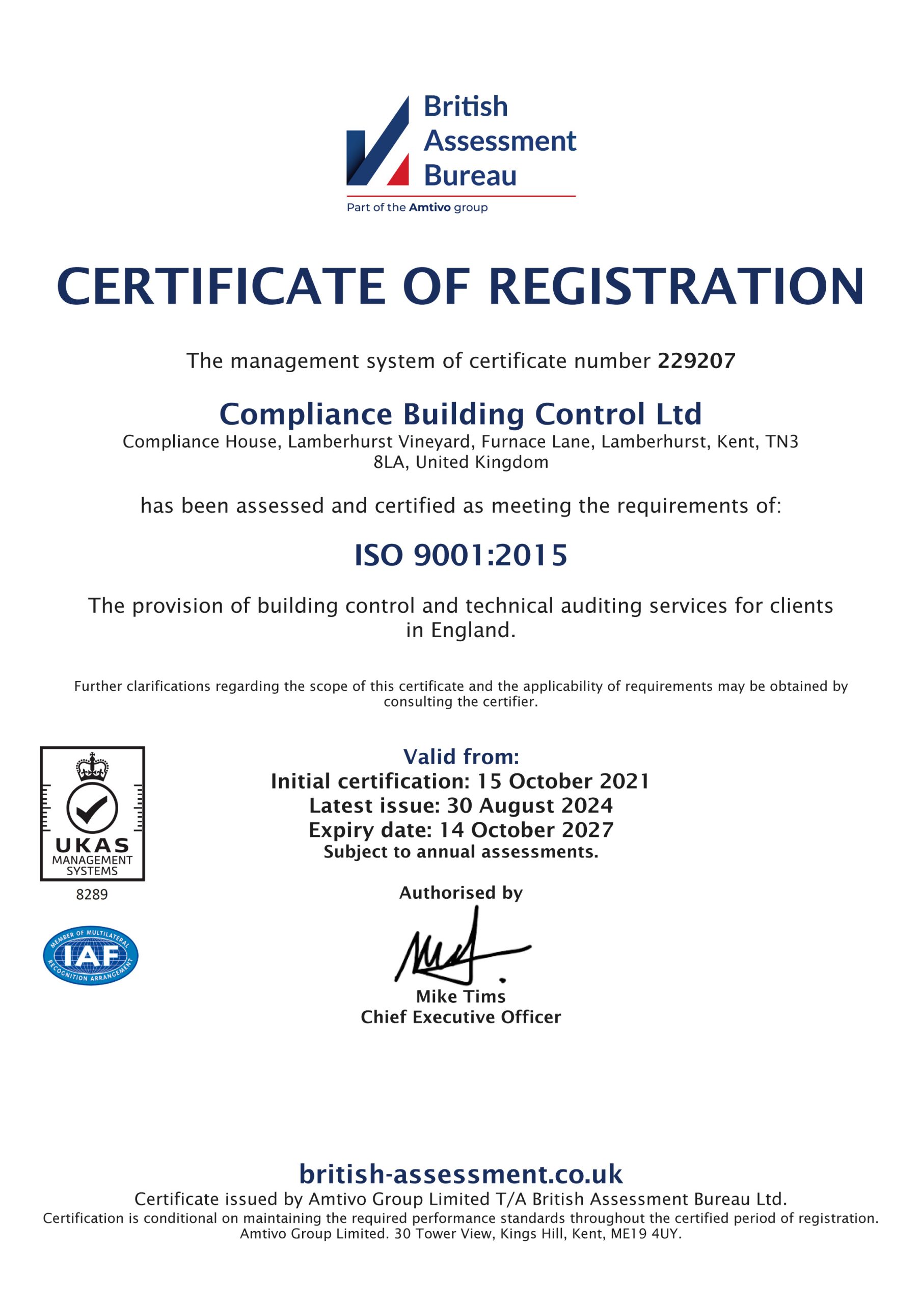 Compliance Building Control ISO-9001 Certification